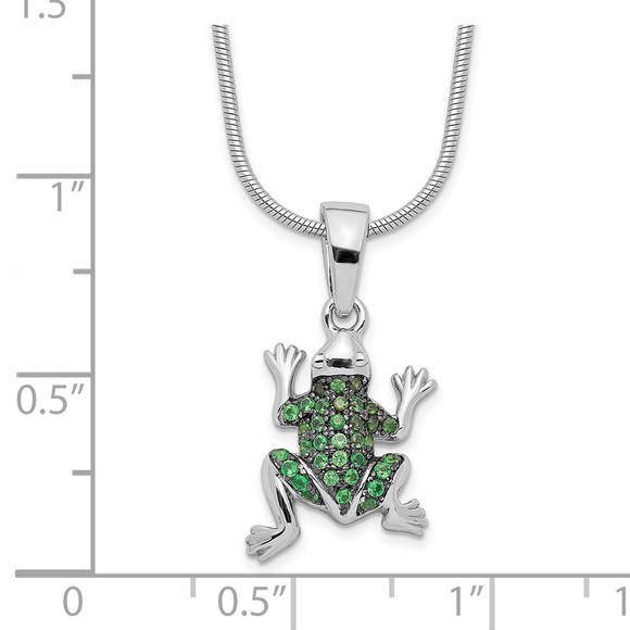 925 Sterling Silver Micro Paved Green CZ Frog Charm Pendant Necklace 18" Len - Picture 5 of 5